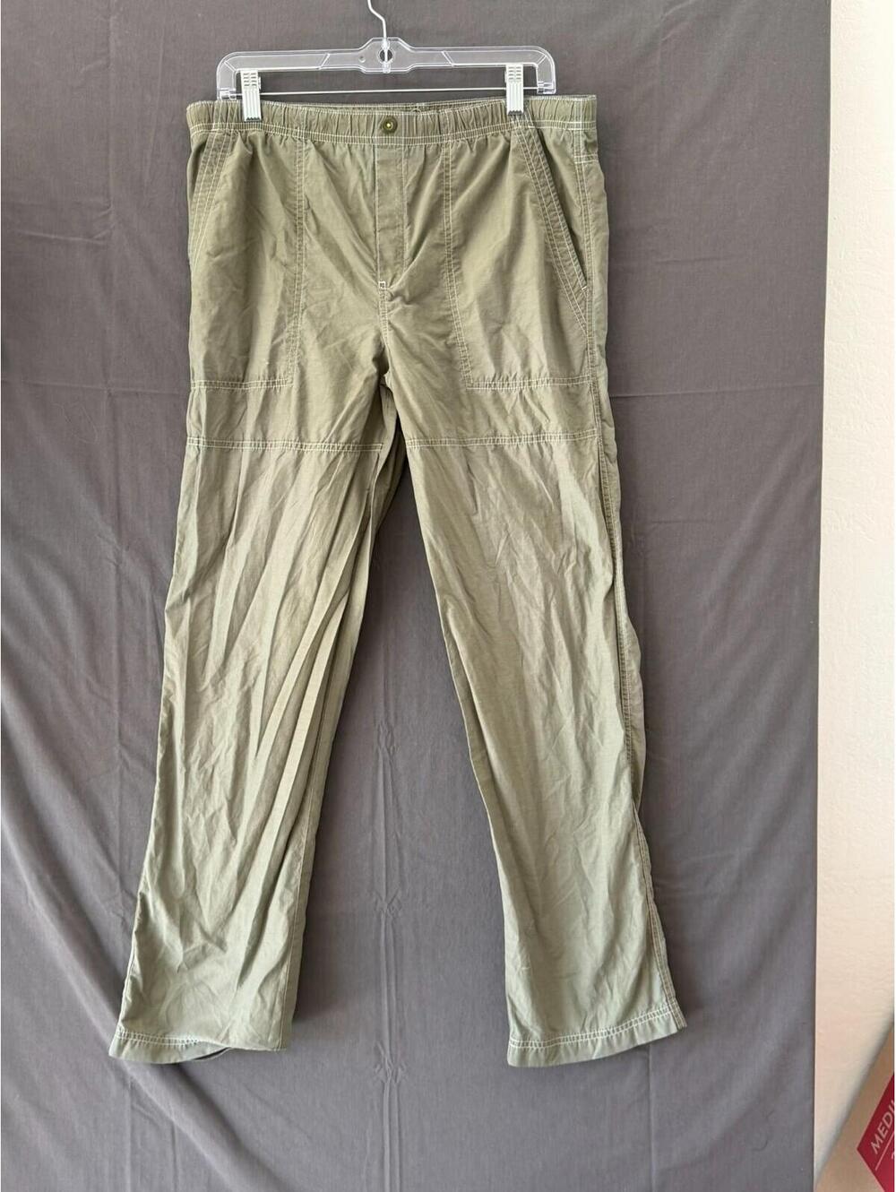 Lands' End Boys 18 Pull On Pants Green Nylon Blend Contrast Stitch Lightweight